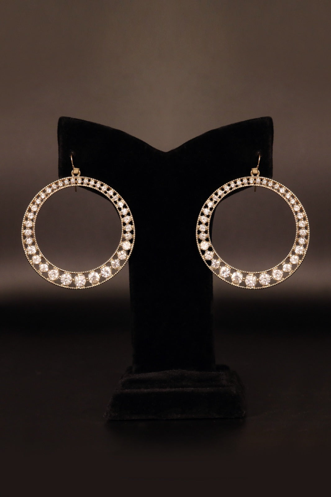 Large Golden Hoop Earrings with Crystals