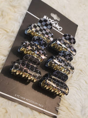 Geometric Print Hair Claw Clip Set (Black & White)
