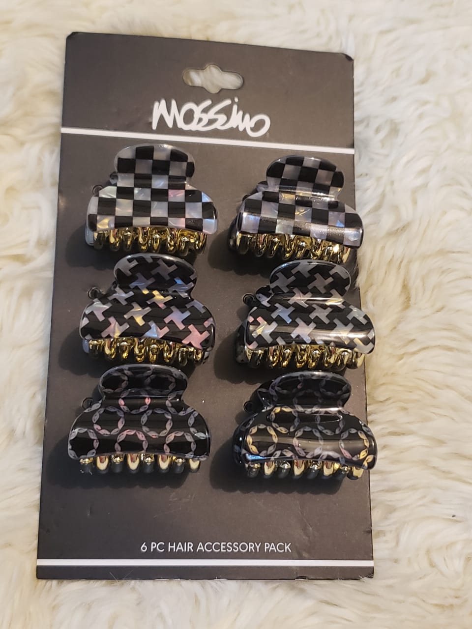 Geometric Print Hair Claw Clip Set (Black & White)