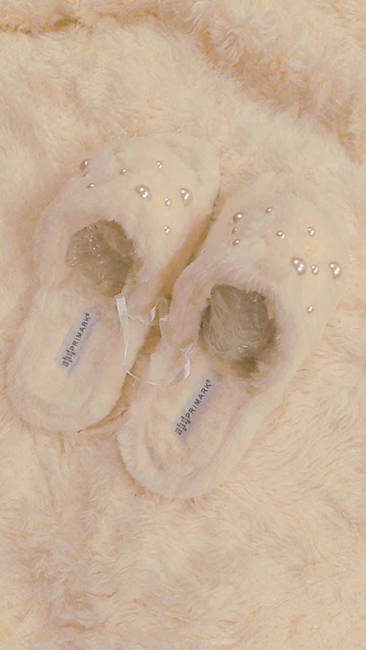 Pearl studded in  Pink fur carpet slippers in medium size from Primark